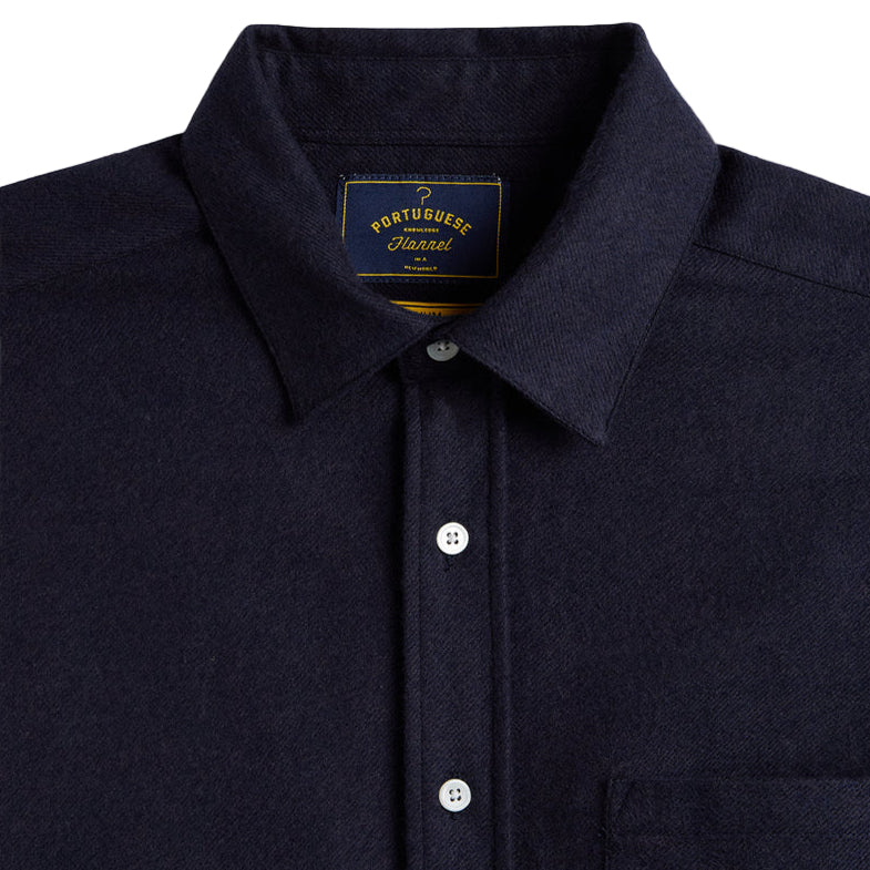 Portuguese Flannel Teca 2.0 Flannel Shirt Navy Collar Close Up