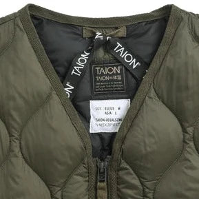 Taion Military V Neck Down Jacket Dark Olive Collar Detail