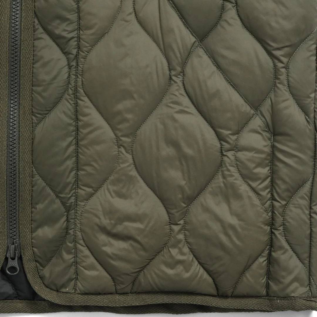 Taion Military V Neck Down Jacket Dark Olive Fabric Detail