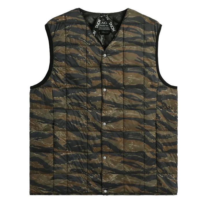 V Neck Down Vest Tiger Stripe