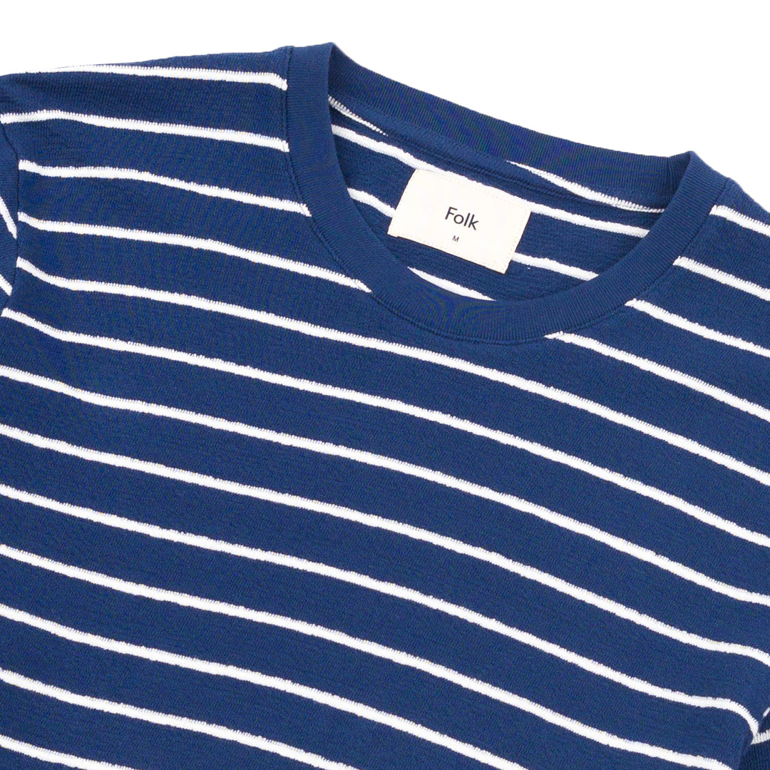 Textured Striped Tee Soft Navy_Ecru Close Up Image