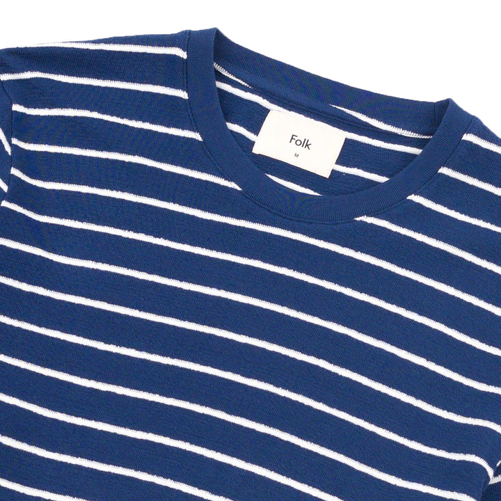 Textured Striped Tee Soft Navy_Ecru Close Up Image