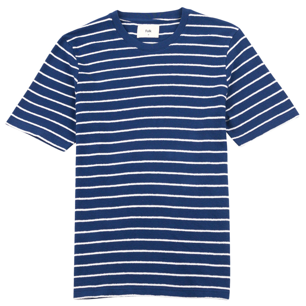 Textured Striped Tee Soft Navy_Ecru Front Image