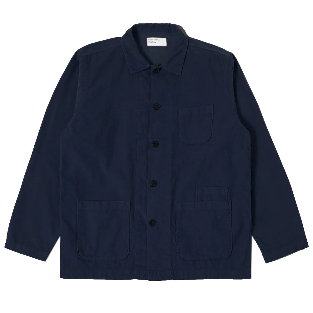Universal Works Bakers Overshirt Fine Cord Navy Front View Image