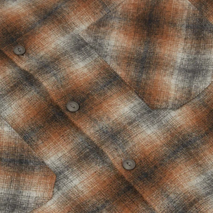 Universal Works Recycled Wool Work Shirt Brown Check Detail Image