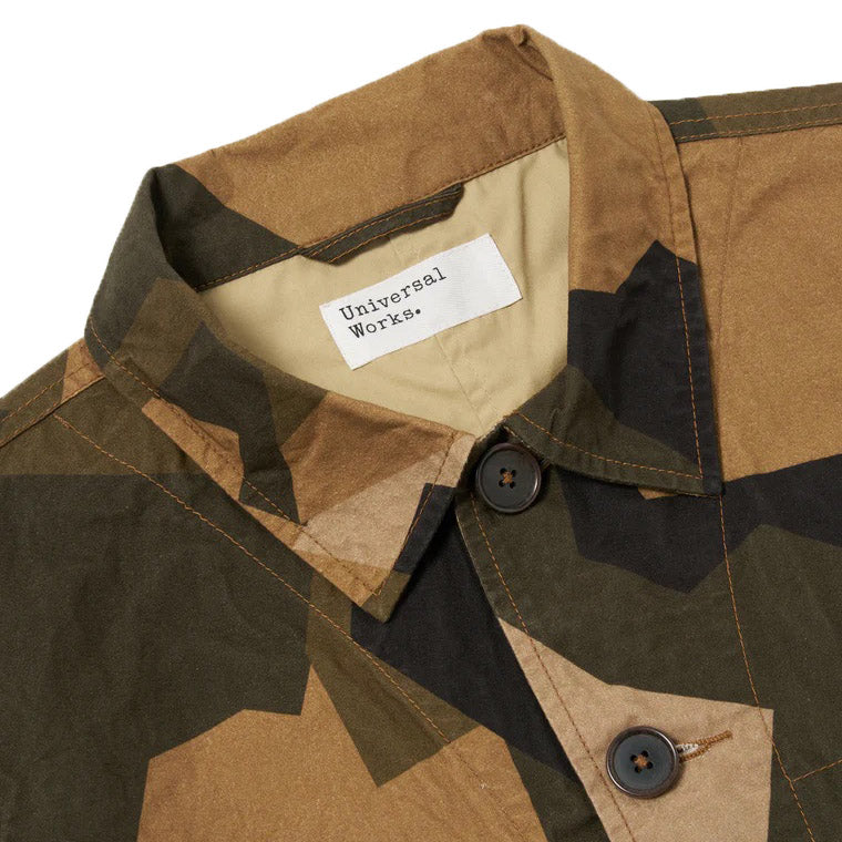 Universal Works Utility Jacket In Swedish Camo Brown Close Up