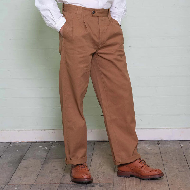 Yarmouth Oilskins The Work Trouser Khaki Modewl Front View