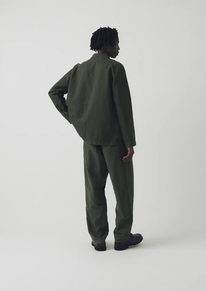 Arlo Garment Dyed Herringbone Jacket Dark Moss - Merchant Menswear