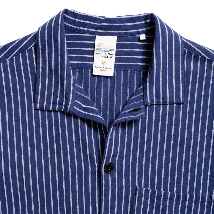 Berra Striped Worker Shirt Blue - Merchant Menswear