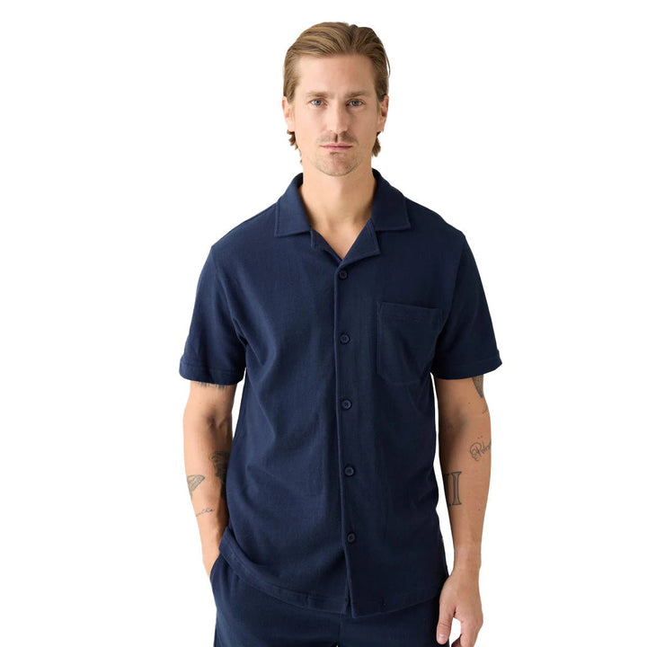 Box Short Sleeve Cotton Boucle Shirt Night Sky - Merchant Menswear