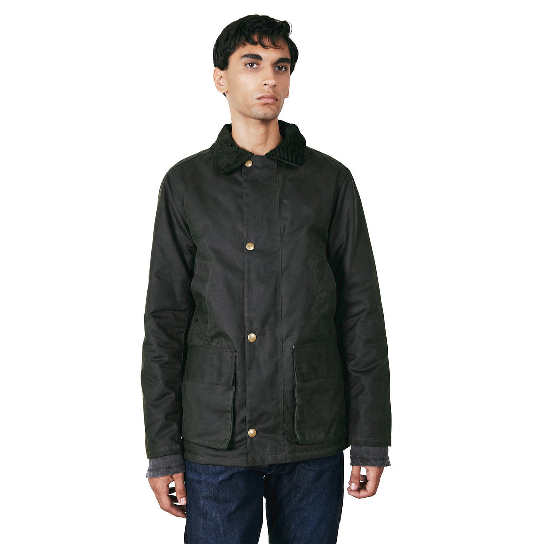 Brixtol Textiles Curtis Wax Cotton Coat Olive - Merchant Menswear