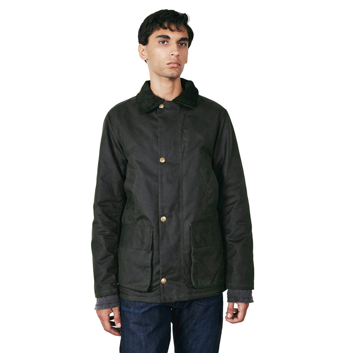 Brixtol Textiles Curtis Wax Cotton Coat Olive - Merchant Menswear