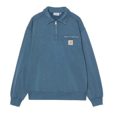Carhartt WIP Half Zip Detroit Sweat Blue River Stone Washed - Merchant Menswear