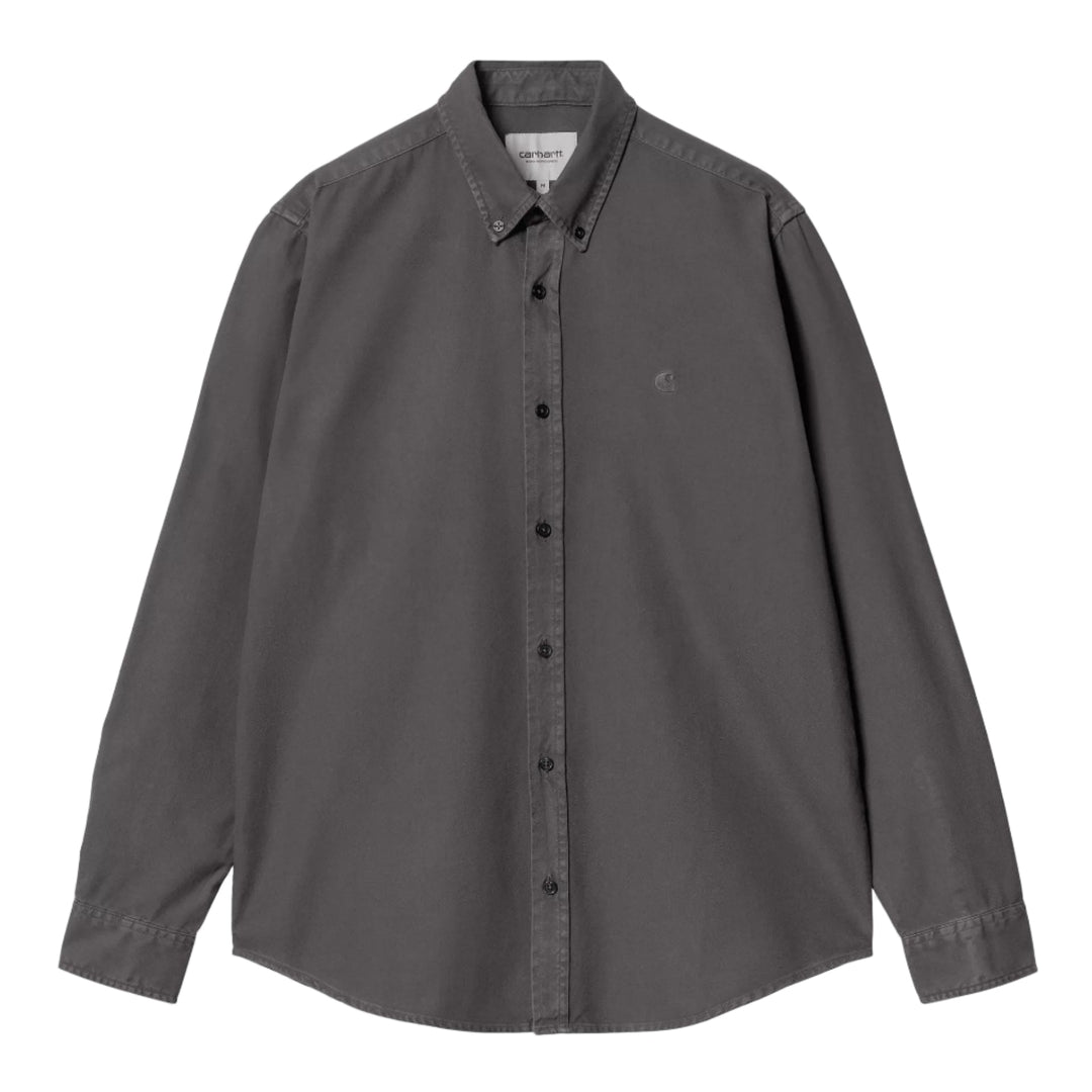 Carhartt WIP L/S Bolton Oxford Shirt Graphite Garment Dye - Merchant Menswear