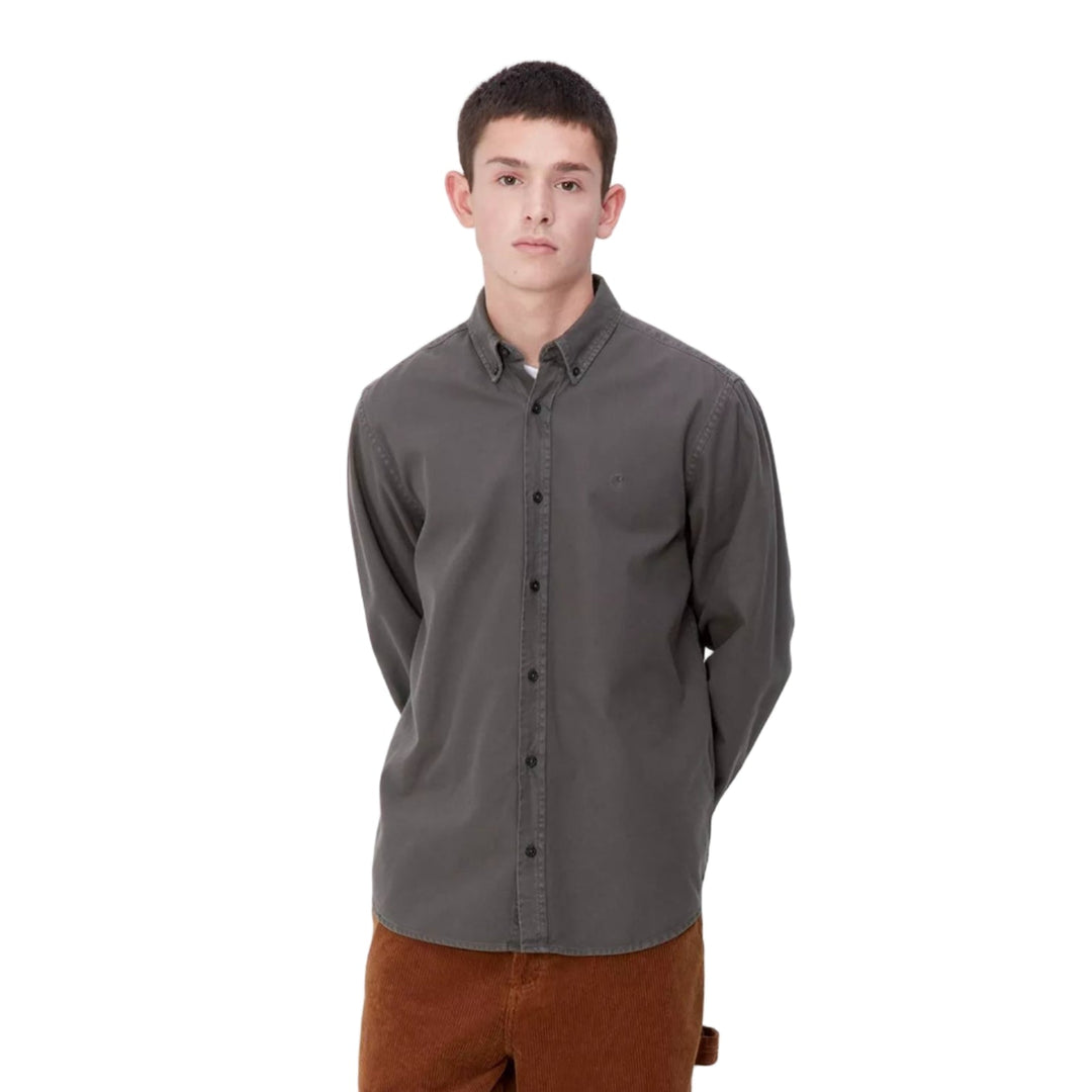 Carhartt WIP L/S Bolton Oxford Shirt Graphite Garment Dye - Merchant Menswear