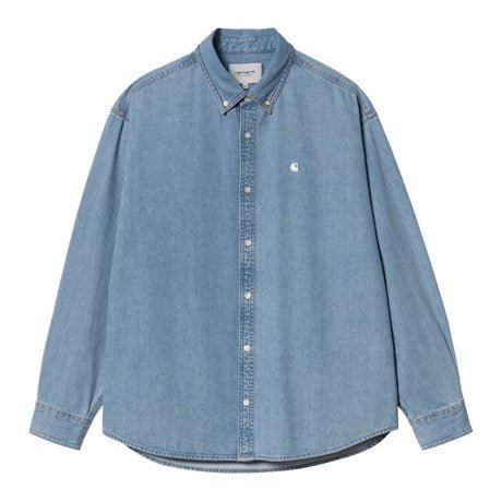 Carhartt WIP L/S Lucas Shirt Cotton Denim Blue Bleached - Merchant Menswear