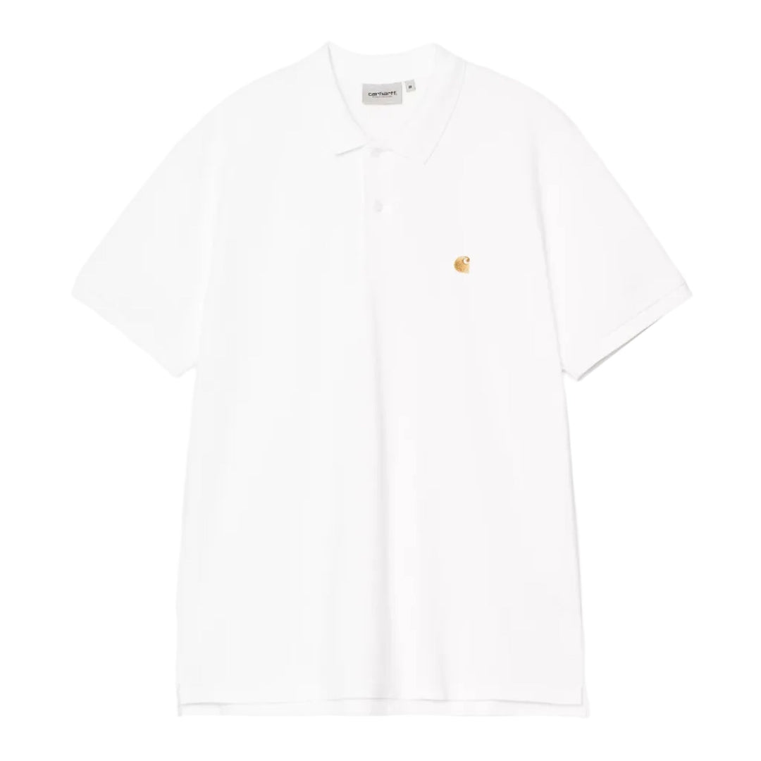 Carhartt WIP S/S Chase Pique Polo White/Gold - Merchant Menswear