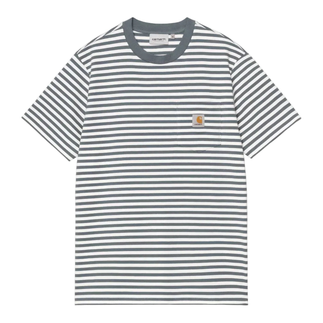 Carhartt WIP S/S Ezra Pocket Tee Cozy Blue /Wax Stripe - Merchant Menswear