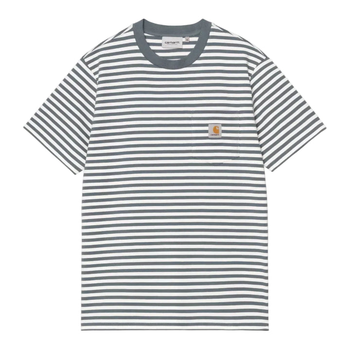 Carhartt WIP S/S Ezra Pocket Tee Cozy Blue /Wax Stripe - Merchant Menswear