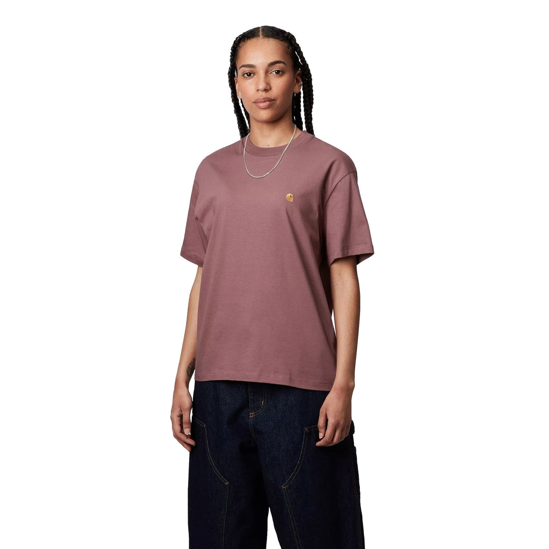 Carhartt WIP Women S/S Chase T-Shirt Dusky Pink / Gold - Merchant Menswear