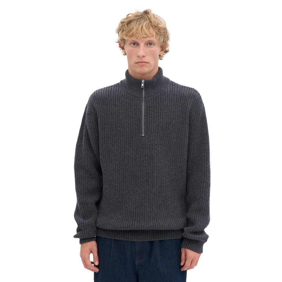 Colorful Standard Classic Merino Wool Quarter Zip Lava Grey - Merchant Menswear