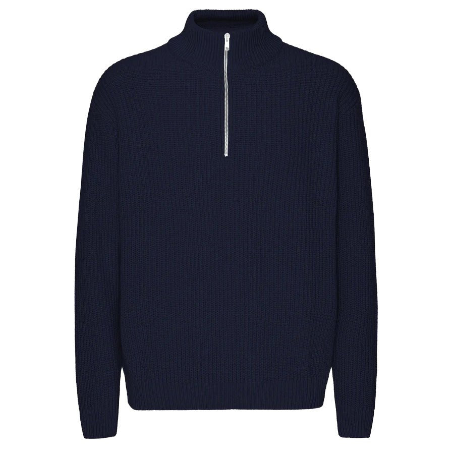 Colorful Standard Classic Merino Wool Quarter Zip Navy Blue - Merchant Menswear