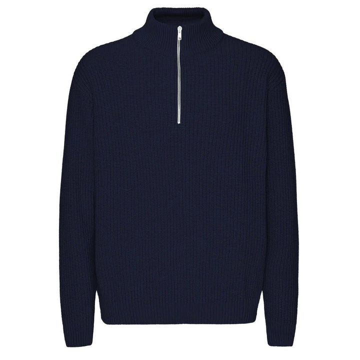 Colorful Standard Classic Merino Wool Quarter Zip Navy Blue - Merchant Menswear