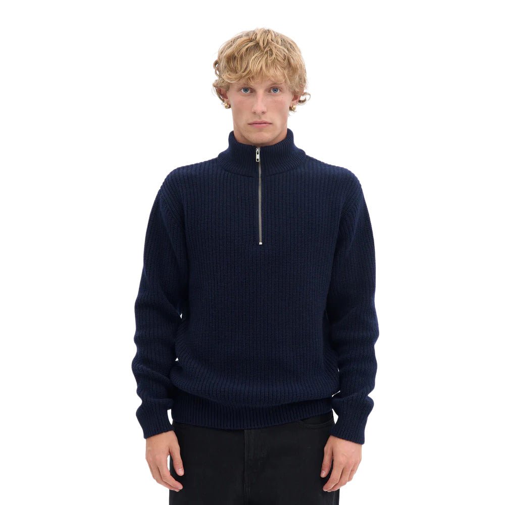 Colorful Standard Classic Merino Wool Quarter Zip Navy Blue - Merchant Menswear