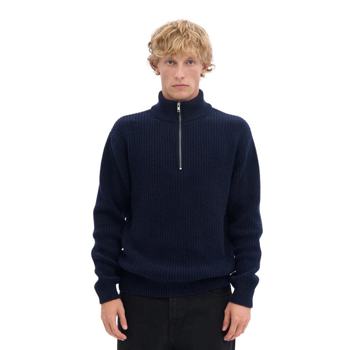 Colorful Standard Classic Merino Wool Quarter Zip Navy Blue - Merchant Menswear