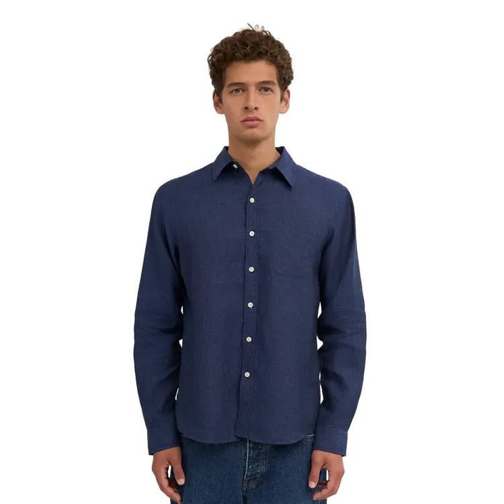 Colorful Standard Long Sleeve Linen Shirt Marine Blue - Merchant Menswear