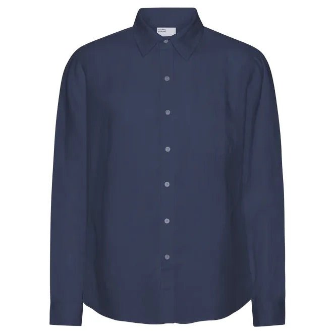 Colorful Standard Long Sleeve Linen Shirt Marine Blue - Merchant Menswear