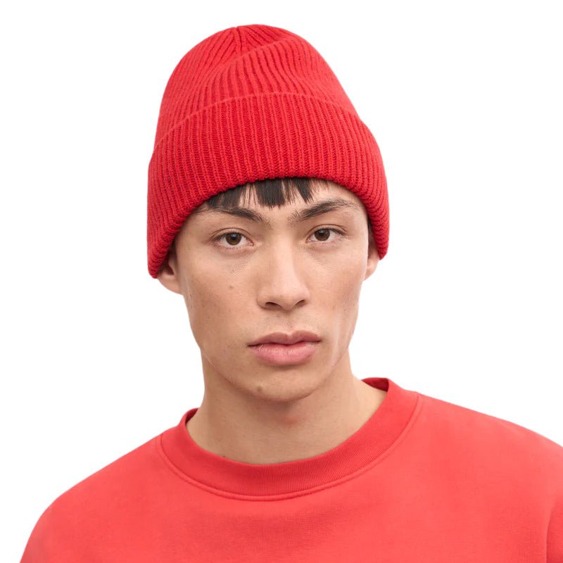 Colorful Standard Merino Wool Beanie - Scarlet Red - Merchant Menswear