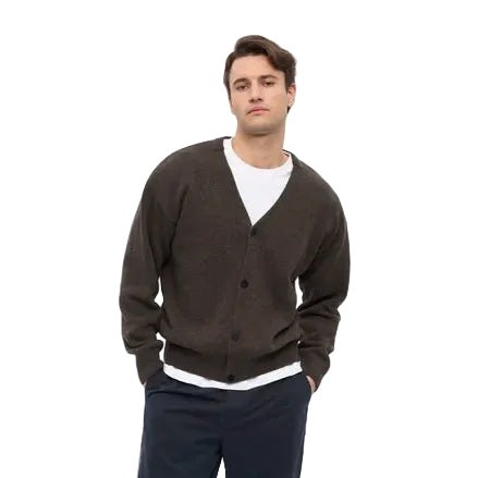 Colorful Standard Merino Wool V-Neck Cardigan Coffee Brown - Merchant Menswear