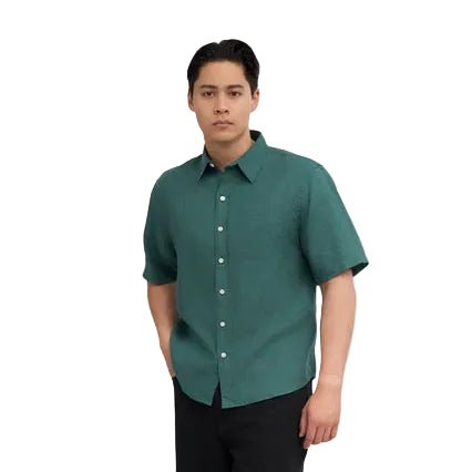 Colorful Standard Short Sleeve Linen Shirt Ocean Green - Merchant Menswear