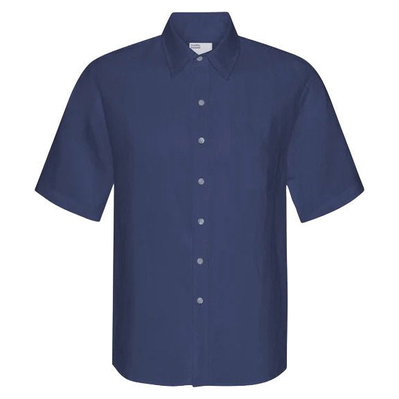 Colorful Standard Short Sleeve Linen Shirt Petrol Blue - Merchant Menswear