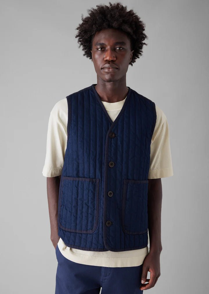 Cotton Padded Gilet Indigo. - Merchant Menswear