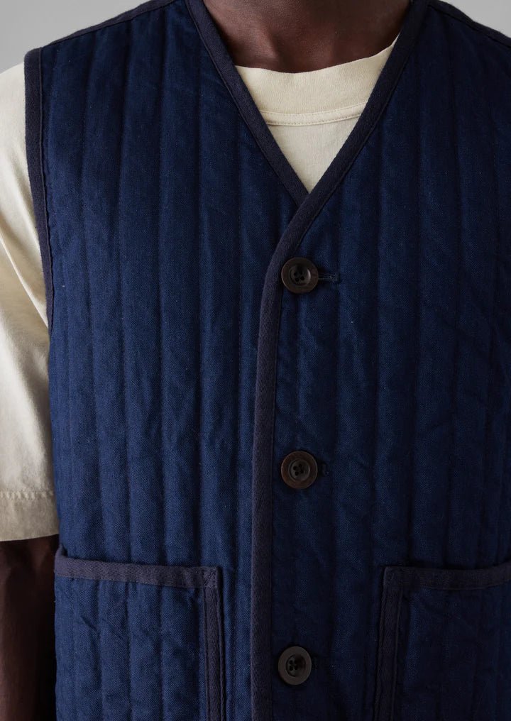 Cotton Padded Gilet Indigo. - Merchant Menswear