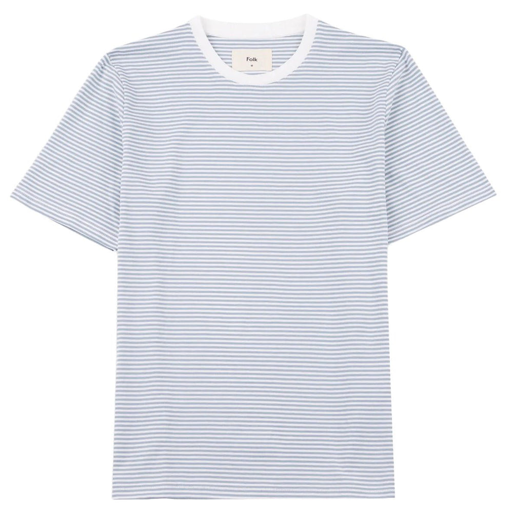 Folk 1X1 Stripe Tee Blue Oxide/Ecru - Merchant Menswear