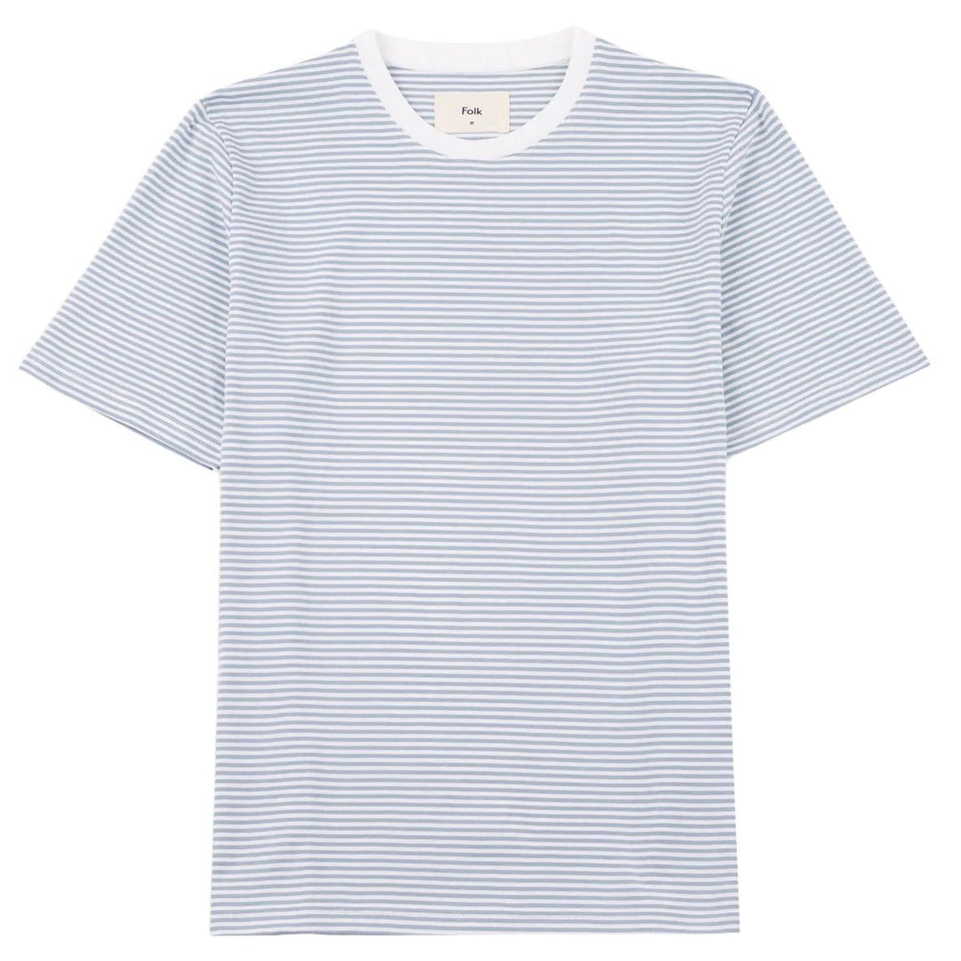 Folk 1X1 Stripe Tee Blue Oxide/Ecru - Merchant Menswear