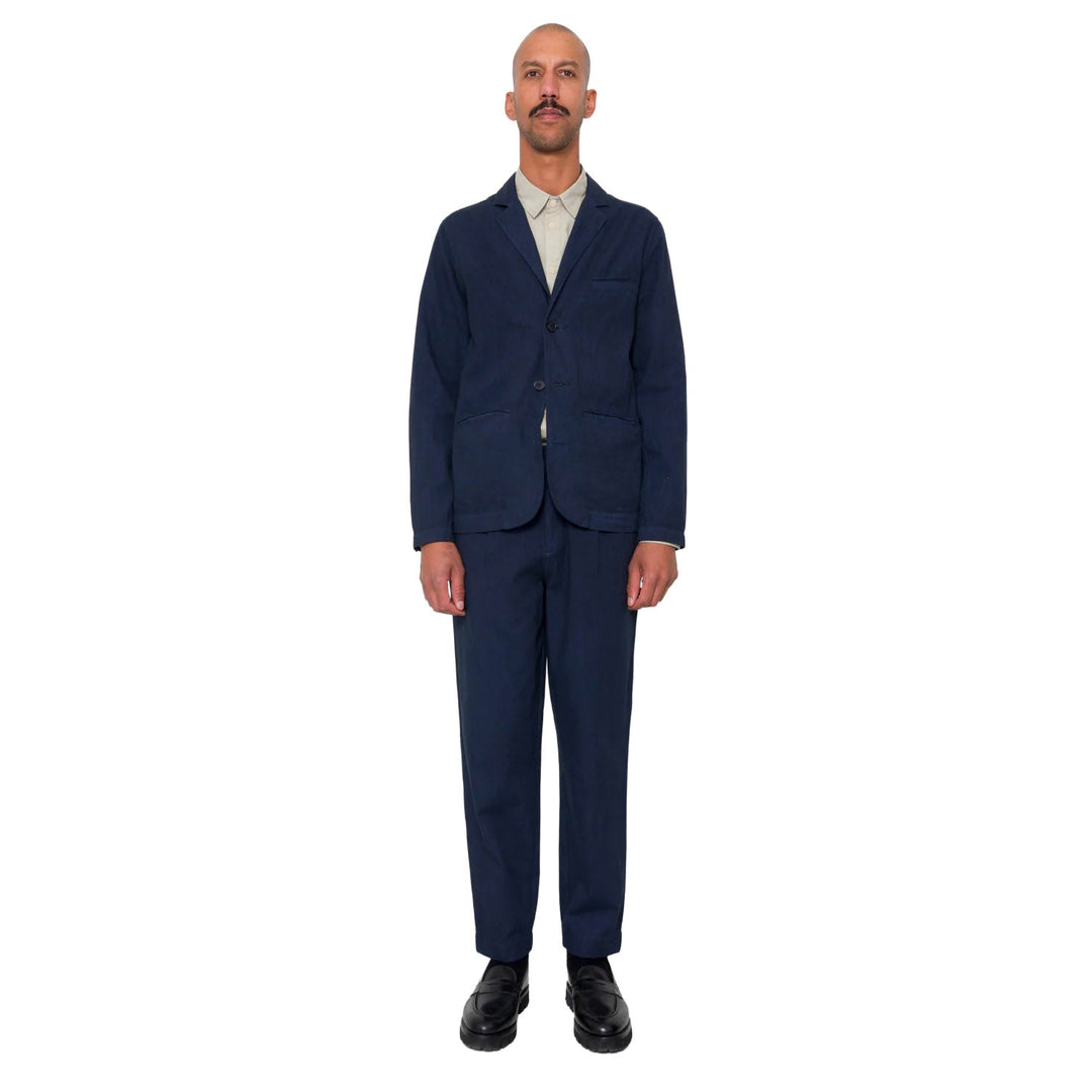 Folk Assembly Herringbone Suit Trouser Navy - Merchant Menswear