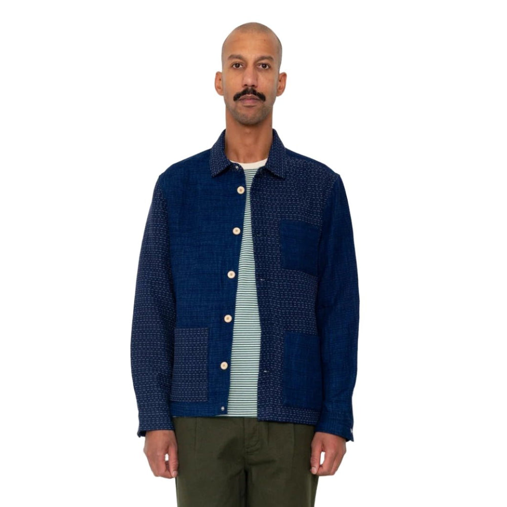 Folk Assembly Jacket Indigo Waffle Patchwork Indigo - Merchant Menswear