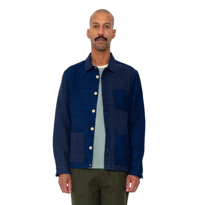 Folk Assembly Jacket Indigo Waffle Patchwork Indigo - Merchant Menswear