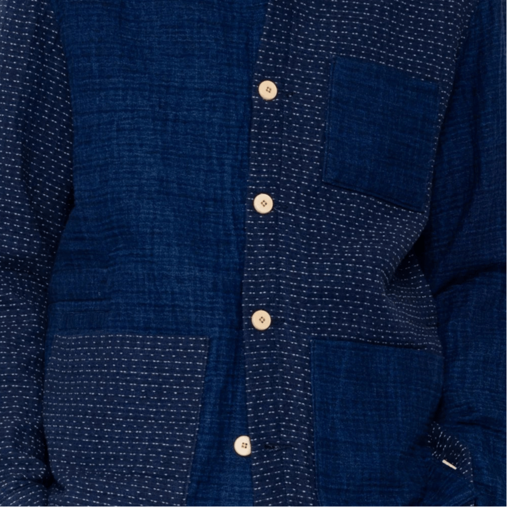 Folk Assembly Jacket Indigo Waffle Patchwork Indigo - Merchant Menswear