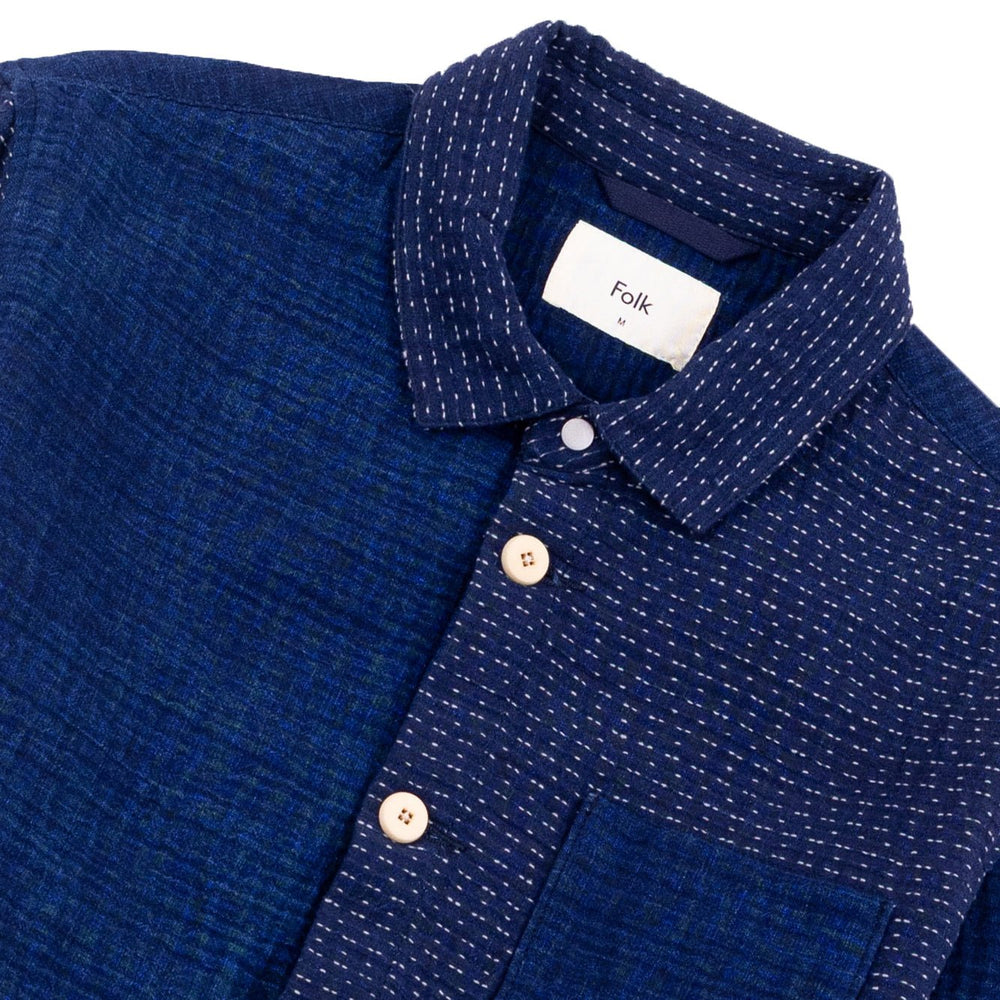 Folk Assembly Jacket Indigo Waffle Patchwork Indigo - Merchant Menswear