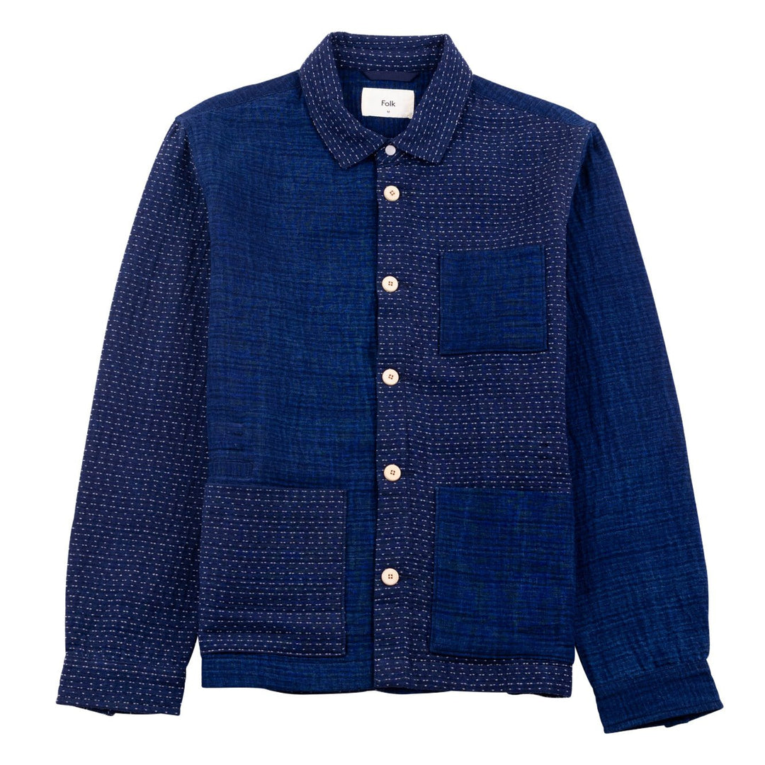 Folk Assembly Jacket Indigo Waffle Patchwork Indigo - Merchant Menswear