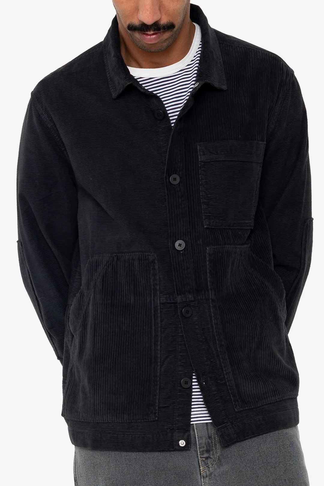 Folk Assembly Worker Jacket Cord Mix Soft Black - Merchant Menswear