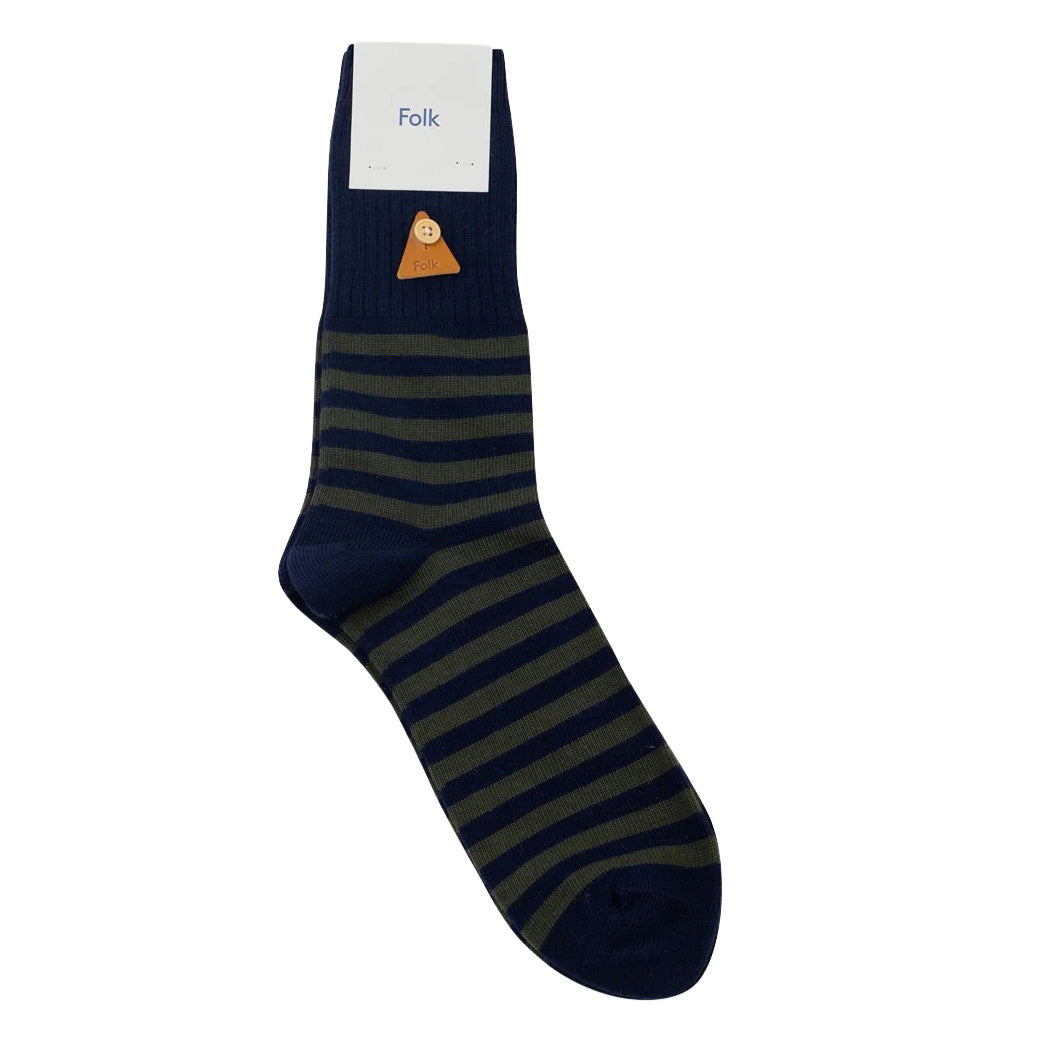 Folk Block Stripe Sock Navy/Dark Olive
