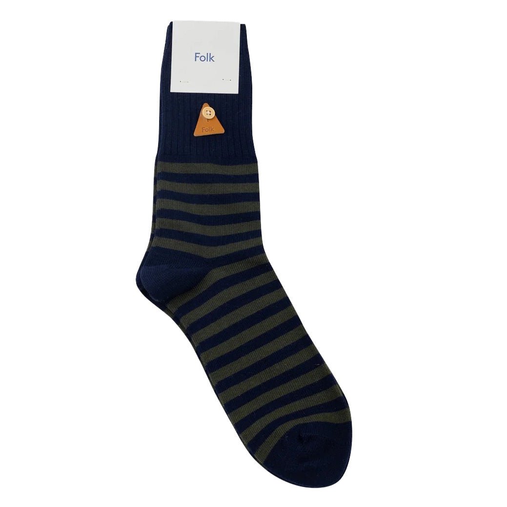 Folk Block Stripe Sock Navy/Dark Olive - Merchant Menswear