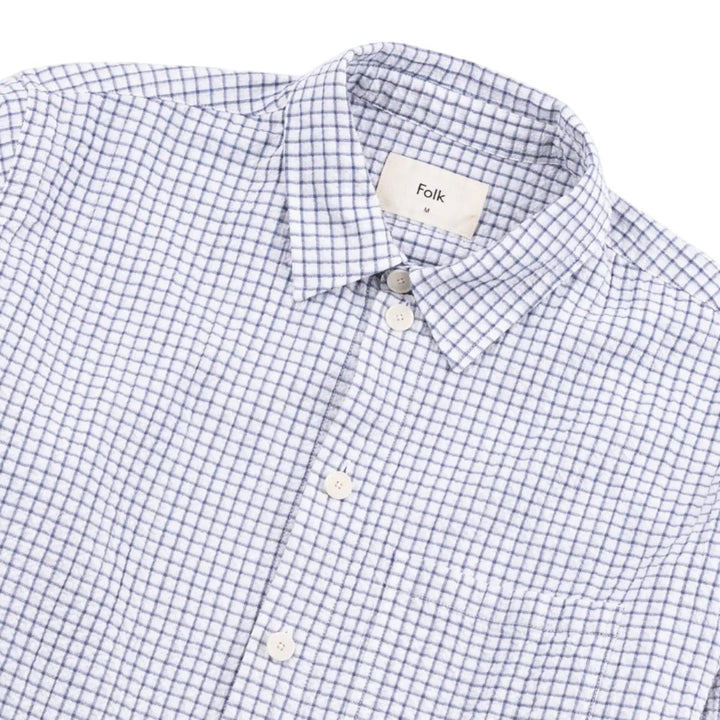Folk Easy Fit Mini Check Shirt Soft Blue - Merchant Menswear