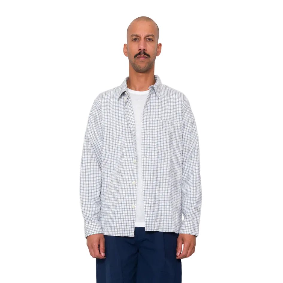 Folk Easy Fit Mini Check Shirt Soft Blue - Merchant Menswear